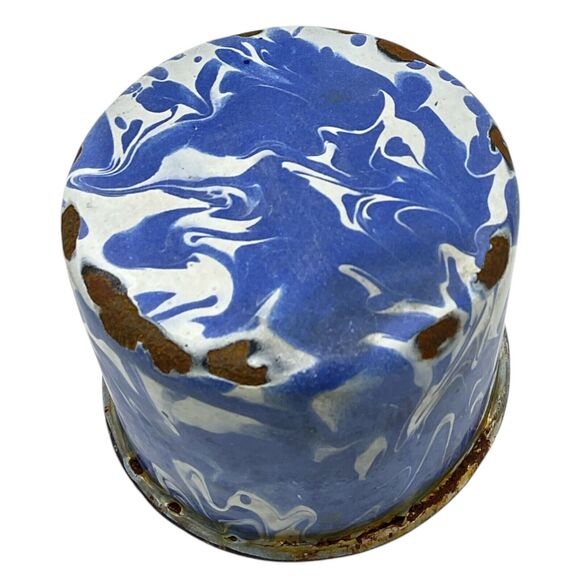 Blue Swirl Graniteware Coffee Cup Black Rim Enamel Cowboy Mug Chuckwagon - Picture 7 of 8